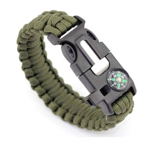 Adult Size Survival Paracord Bracelet | Survival Kit Fire Starter | Compass, Whistle, Ferro Outdoor Supplies UK