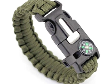 Adult Size Survival Paracord Bracelet | Survival Kit Fire Starter | Compass, Whistle, Ferro Outdoor Supplies UK