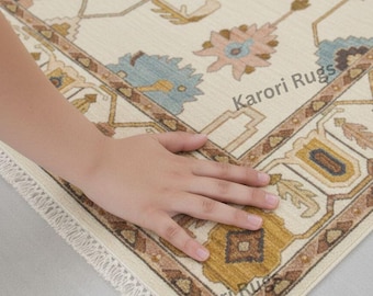 Handmade Oushak Rug – 5x7 Vintage Turkish Floral Carpet