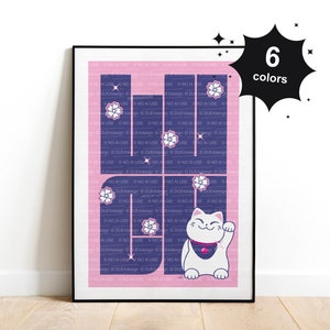 Digital Print Lucky Cat N.2, Lucky Cat Digital Art, Cartoon Lucky Cat Art, Maneki Neko Wall Art, Japanese Lucky Cat Wall Art, Multiple sizes
