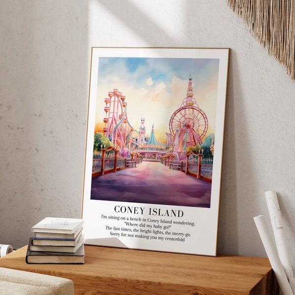 Coney Island poster, Evermore album,  Poster, Watercolor illustration print, digital download, swiftie room, wall art décor