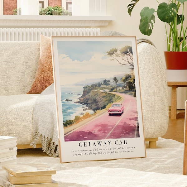 Getaway Car, album Reputation, affiche, impression d'illustrations à l'aquarelle, téléchargement numérique, art mural fait main pour la chambre,