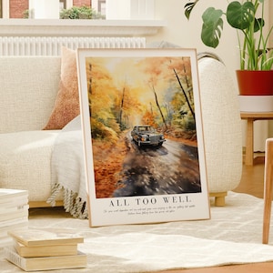 Herbst Blätter fallen Poster, Aquarell Herbst Druck, Herbst Wand Kunst, Herbst Blätter, Vintage Auto, Herbst Wald Kunst, Gemütliches Herbst Dekor