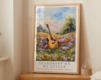Plakat „Gitara Łzy”, Countr, Ilustracja akwarelowa, wydruk, pobieranie cyfrowe, Subtelny prezent z gadżetami, życzenia na gwieździe życzeń