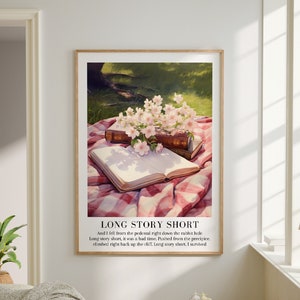 Long Story Short poster, Book Picnic Poster, Watercolor illustration print, digital download, handmade room, wall art décor
