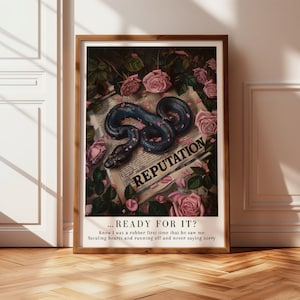 Póster de serpiente, ilustración, arte de serpientes y rosas, robar corazones y huir, estampado de serpiente, estética floral, decoración vanguardista