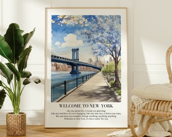 It's been waiting for you Poster, New York City, Pretty Blue City Poster, Watercolor illustration print, digital download, Girly Room Art