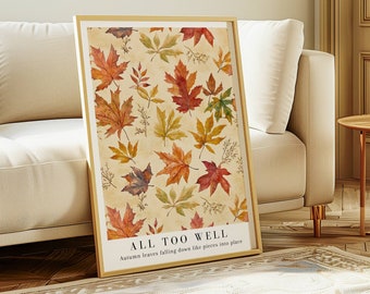 All Too Well Poster, Watercolor illustration art, Fall wall art, digital print, Red tv album, handmade room wall art, Autumn leaves falling