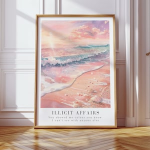 Illicit Matters Poster, Aquarell Kunst, Digitaldruck, Sunset Beach, You gezeigt mir Farben, die du kennst, Pink-blauer Strand, Girly Room Wall Art