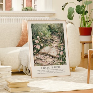 Póster de jardines secretos, arte de jardín de libros, impresión de acuarela, jardines secretos, flores rosas, impresión de jardín de ensueño, escape a los jardines, amante de los libros