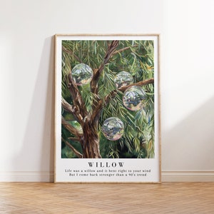 Willow poster, Watercolor Forest Art, Digital Print, Disco Ball, Willow Tree Art, Life was a willow and it bent right to your wind