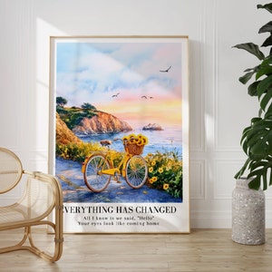 Dein Augen sehen aus wie zuhause kommen Poster, Gelbes Fahrrad, Aquarell Druck, Sonnenblumen Fahrrad Kunst, Herbst, Subtiles merch Geschenk, Herbst-Wand-Kunst