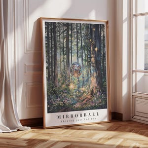 Leuchten nur für Sie, Wald Szene, funkelnde Disco Ball, Aquarell, Natur inspiriert, druckbare Kunst, funkelnde Wälder