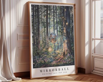 Shining just for you, Forest Scene, Sparkling Disco Ball, Watercolor Art, Nature-Inspired, Printable Wall Art, sparkling woods