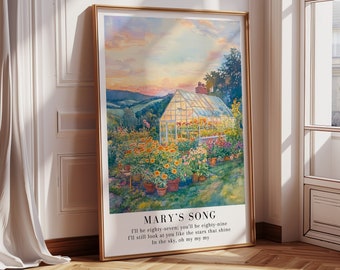 Plakat z piosenką Mary, Country, Ilustracja akwarelowa, Subtelny prezent, Nadal będę patrzeć na ciebie jak na gwiazdy, które świecą