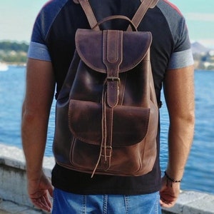 Vintage genuine leather backpack, Brown backpack, Laptop Bag, Full Grain Leather, Travel Backpack, Graduation Gift image 1