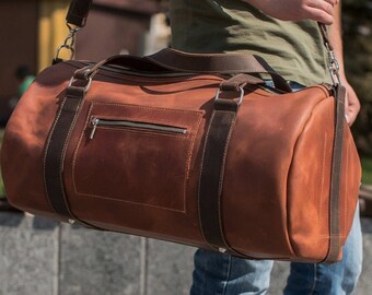 Duffle Bag Genuine Leather Bags For  Mens & Women's Handmade Overnight Bag in Brown