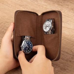 Personalized Leather watch case, personalized tool case, Leather Artist case, watch organizer Set of 2 Watches