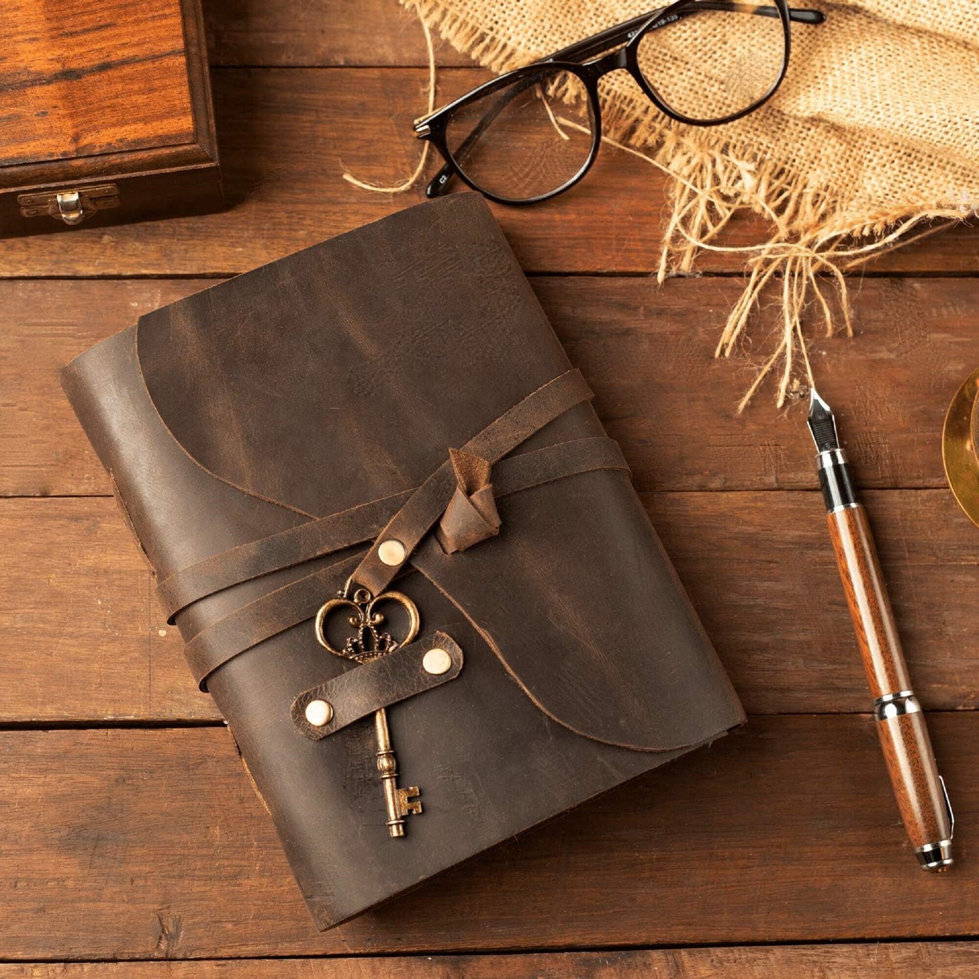 Leather Journal - Antique Handmade Deckle Edge Vintage Paper