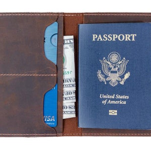 Cartera de viaje personalizada, funda para pasaporte unisex de estilo vintage, billetera de cuero de grano completo