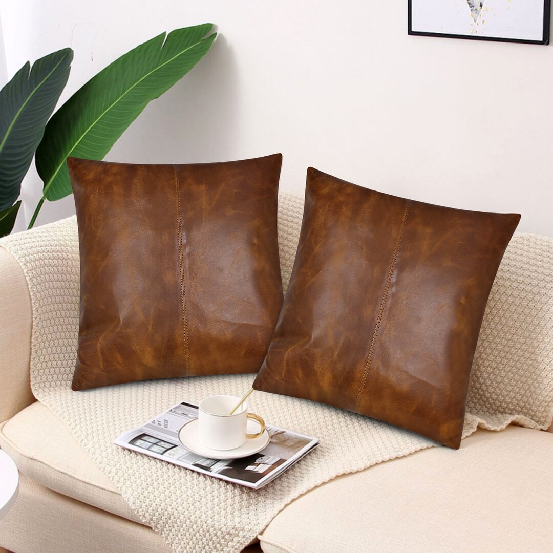 Genuine Leather Pillow Cover Brown Throw Pillow Cover Etsy