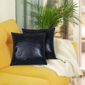 Genuine Leather Pillow Cover - Black Throw Pillow Cover - Leather Cushion Cover - Vintage Leather Black Pillow Cover Pack of 2