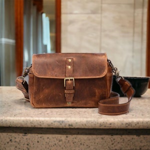 Leather Camera Bag, Personalised DSLR Camera Bag, Camera Satchel Bag, Vintage Shoulder Bag For Nikon, Canon