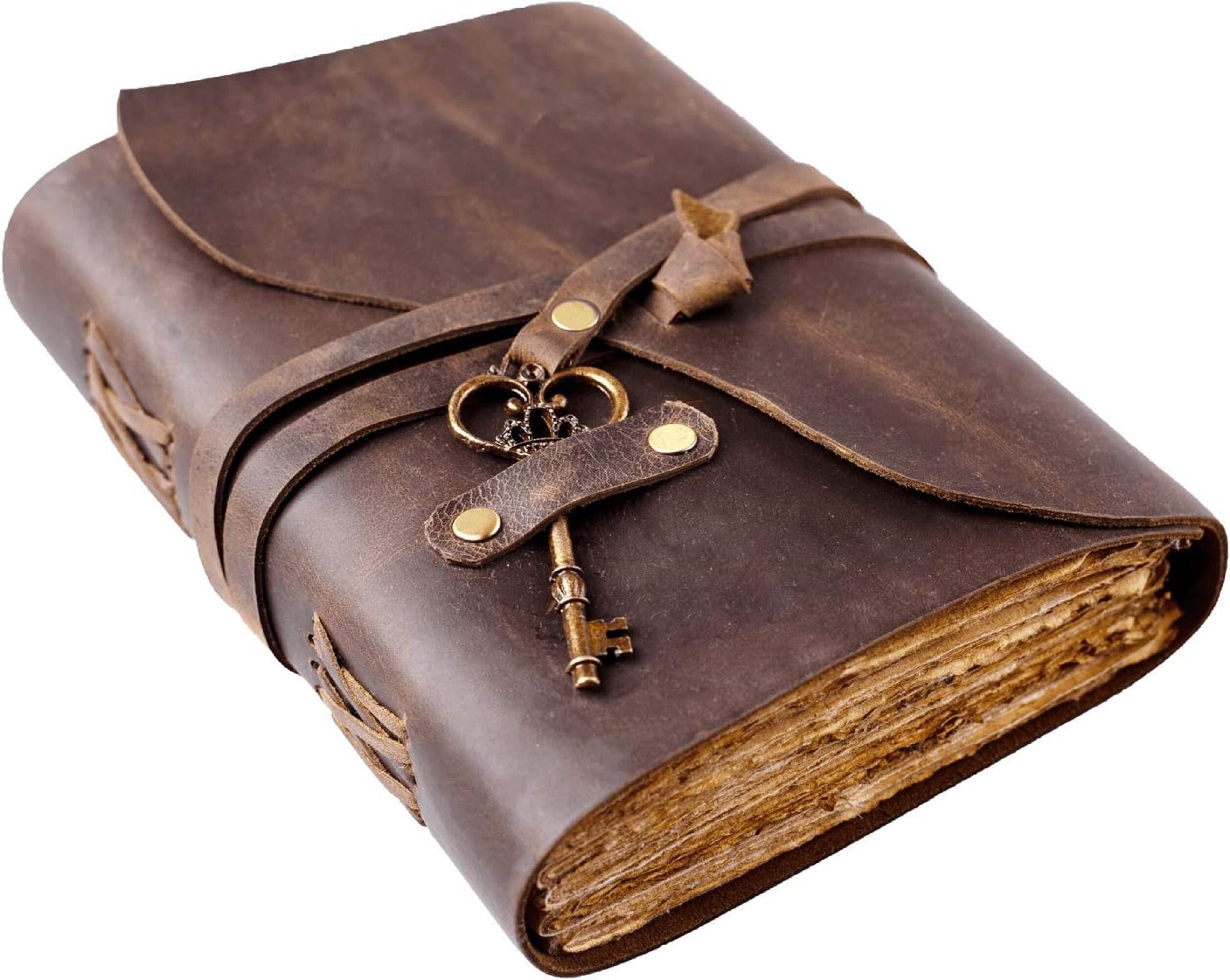 Leather Journal - Antique Handmade Deckle Edge Vintage Paper