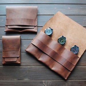 Personalized Leather watch case, personalized tool case, Leather Artist case, watch organizer