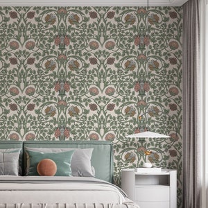 Vintage Floral Peel and stick Wallpaper William Morris Flower Design Removable Wallpaper for walls,  Wall Print
