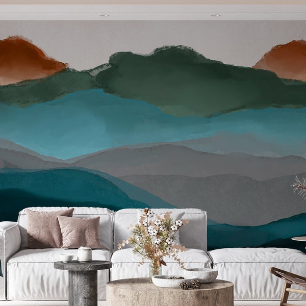 Mountain Majesty - Abstract Watercolor Landscape Wallpaper Mural