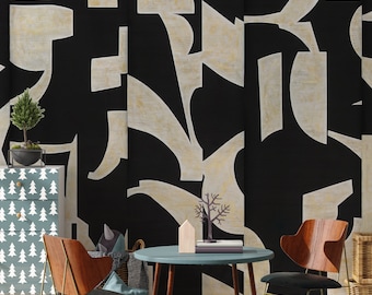 Abstract Beige and Black Artistic Wallpaper - Modern Contemporary Wall Decor