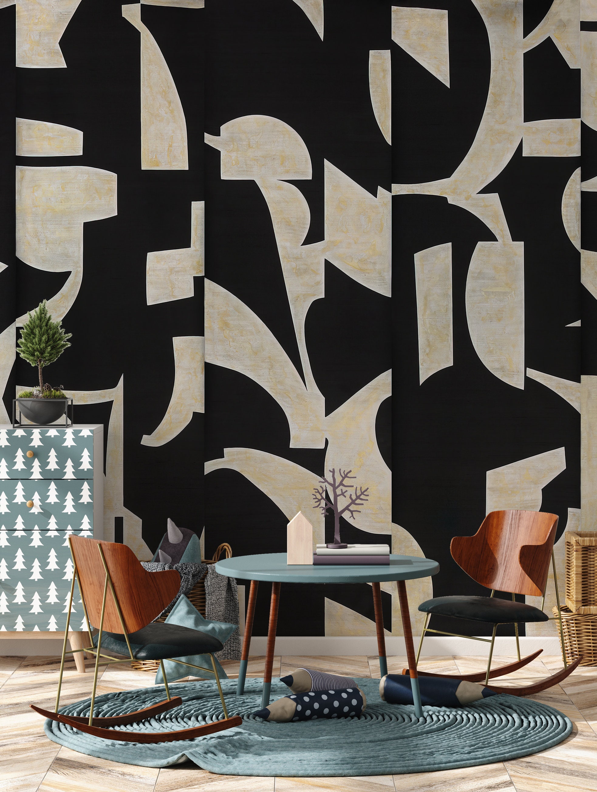 Assemblage Green Vinyl Wallpaper