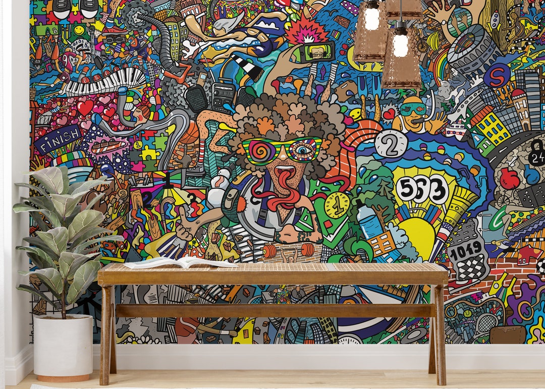 Impressive Sports Graffiti Wallpaper Mural, Large Scale Collage Art