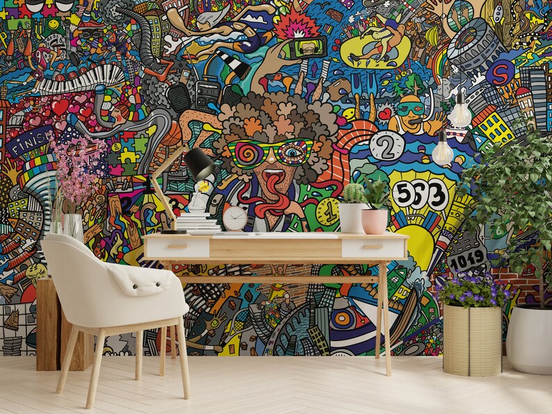 Impressive Sports Graffiti Wallpaper Mural, Large Scale Collage Art