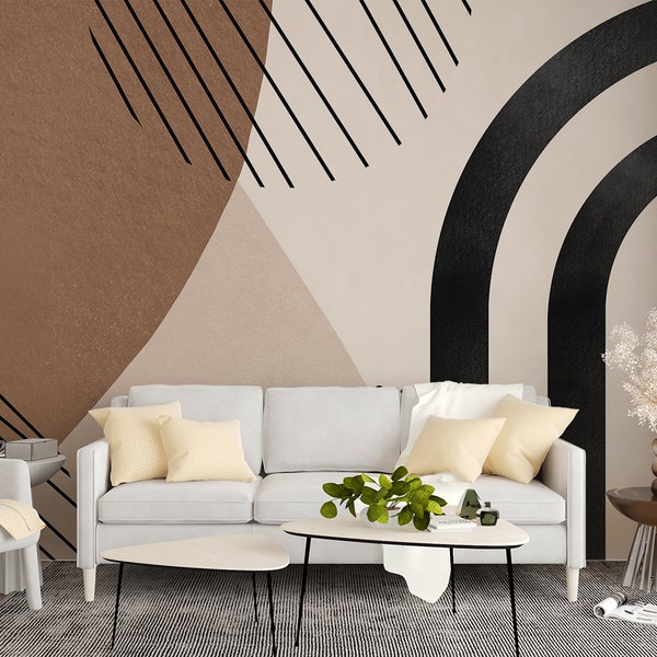 Mid-century Boho Wallpaper Peel and Stick Removable Modern Abstract Wallpaper for wall, Bohemian Living Room Wall Mural