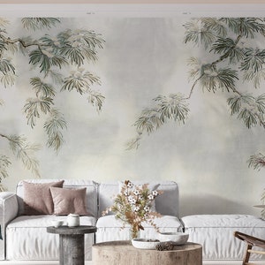 Hanging Green Tree Branches and Leaves - Removable and Temporary Peel-and-Stick Wallpaper Mural