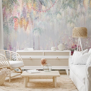 Colorful Hanging Garden Wallpaper Mural - Peel & Stick, Removable, Temporary Wall Decor for Living Room, Bedroom, Nursery B493