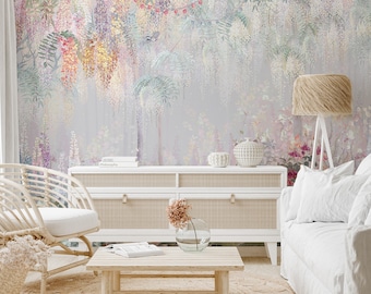 Colorful Hanging Garden Wallpaper Mural - Peel & Stick, Removable, Temporary Wall Decor for Living Room, Bedroom, Nursery B493