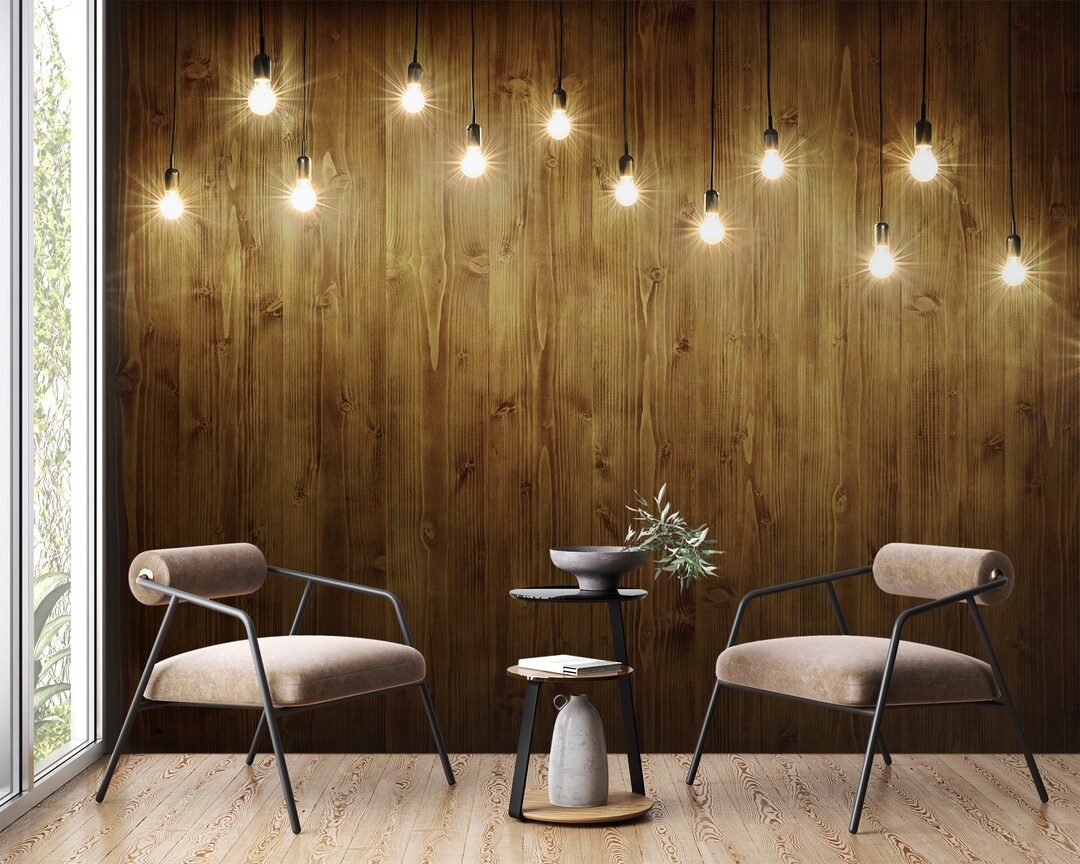 Photography Backdrop Rustic Light Bulb Wood Print Peel and Stick