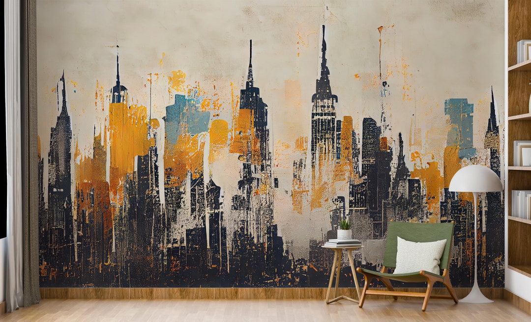 Photo inspiration: Fresh Look at Vintage Cityscape Concrete Wall Texture Peel And Stick Wallpaper Mural
