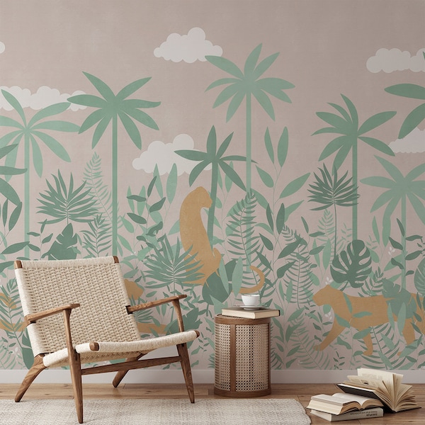 Tropical Animals Kids Wallpaper Mural | Peel & Stick Removable Wallpaper for Kids Room- C311