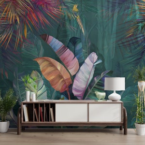 Peel and Stick Wallpaper Multicolor Tropical Leaves Wall Mural Vibrant ...