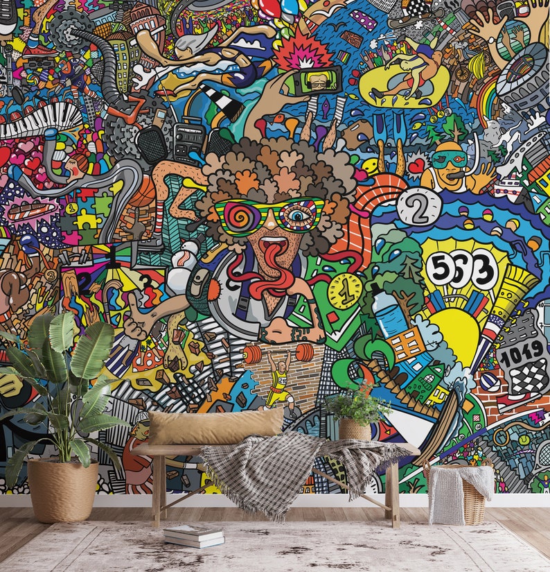 Impressive Sports Graffiti Wallpaper Mural, Large Scale Collage Art