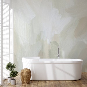 Earthy Soft Watercolor Brush Stroke Wallpaper Mural - Gentle Aesthetic Design - Ideal for Interior Walls and Decorative Spaces