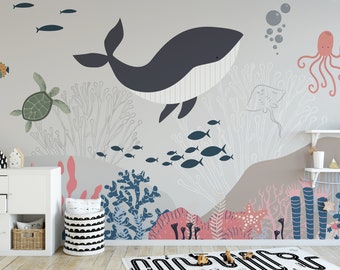 Unterwasser-Abenteuer: Süßes Fisch und Riff Kinderzimmer Wandbild Tapeten-Wandbild