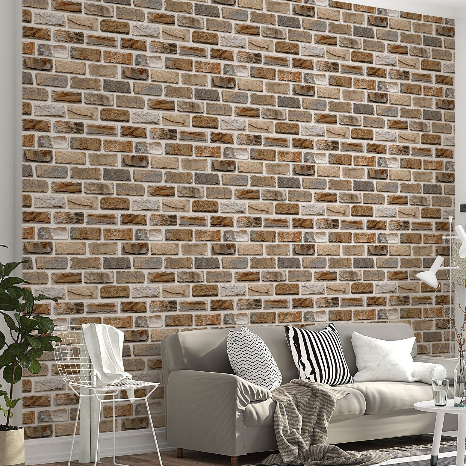 Plain Faux Brick Wall Decal Horizontal Panel Mural Peel & Stick Graphic  Removable Wallpaper DIY Home Decor Industrial Style 24 X 48 Inches 