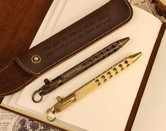 Personalized Leather Pen Case and BOLT ACTION PEN, Teacher gift, Birthday gift, Father's Day gift, Corporate gift, Team gift.