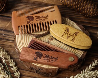 Personalized Beard Brush Set,Man Brush, Beard Care Gift for Men,Pocket comb,Groomsmen,Best Man,Boyfriend, Husband,Dad,Anniversary Gift.