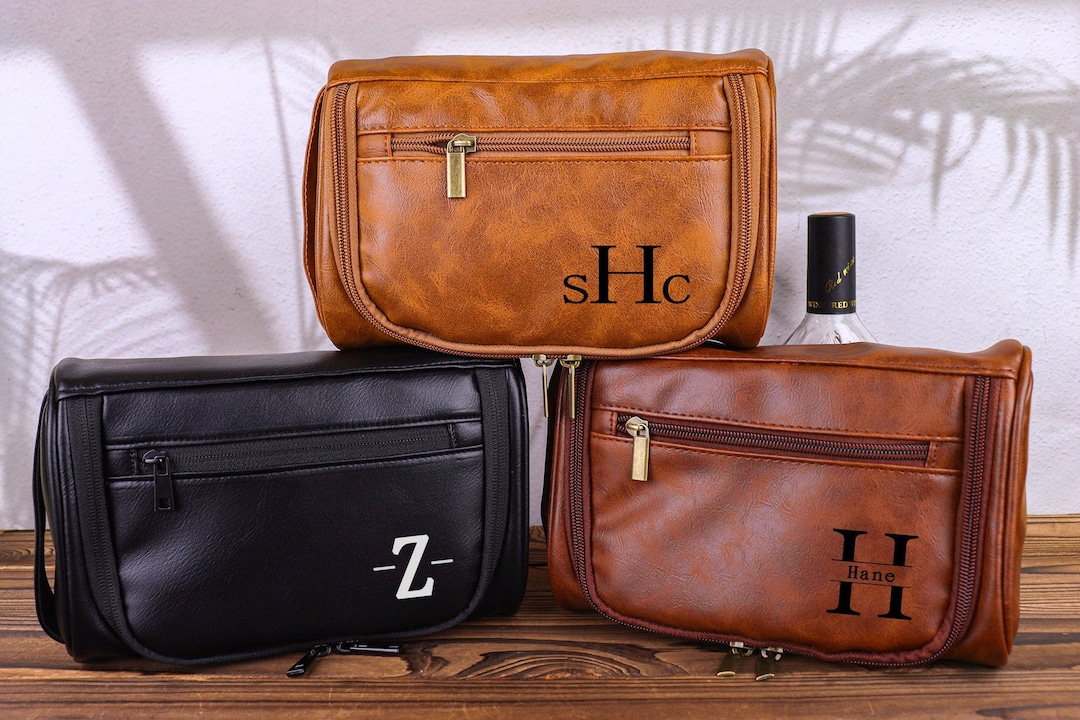 Men's Leather Wash Bag, Personalized Groomsman Gift, Men's Leather